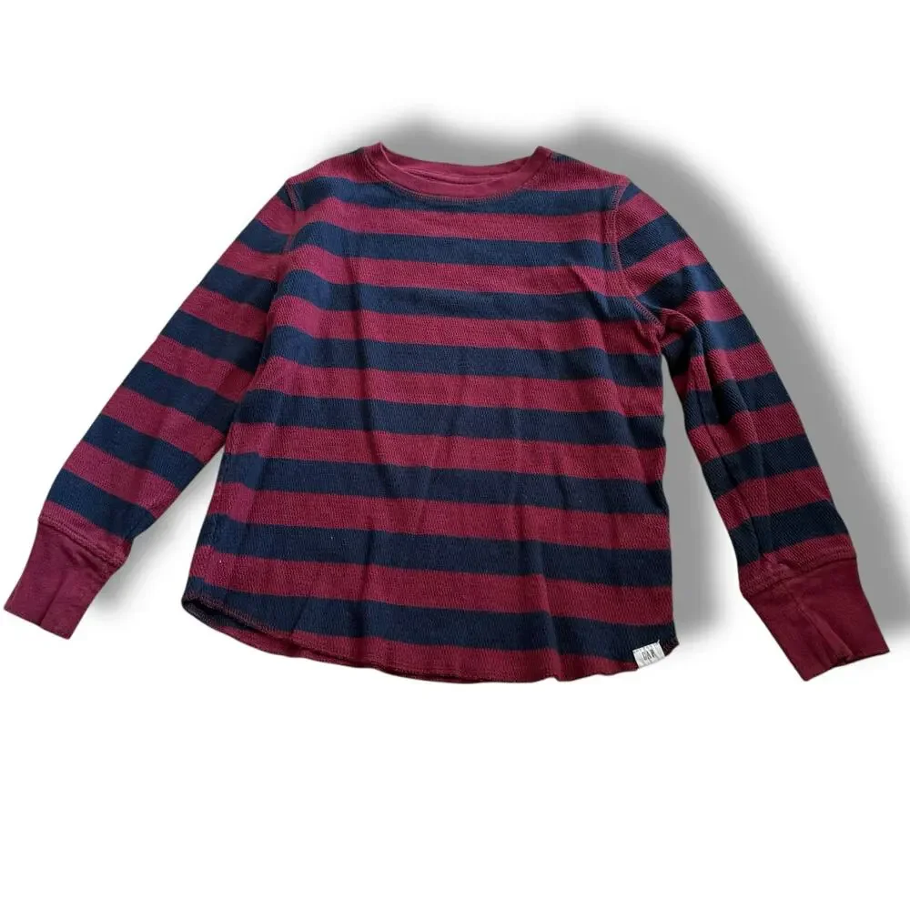 GAP Boy's Long Sleeve Thermal Shirt - Navy/Wine Stripe S 6-7